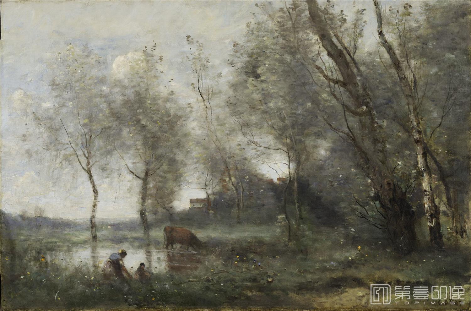 油画-美国弗里克美术馆藏画-Jean-Baptiste-Camille Corot - The Pond, c.1868-1870-119